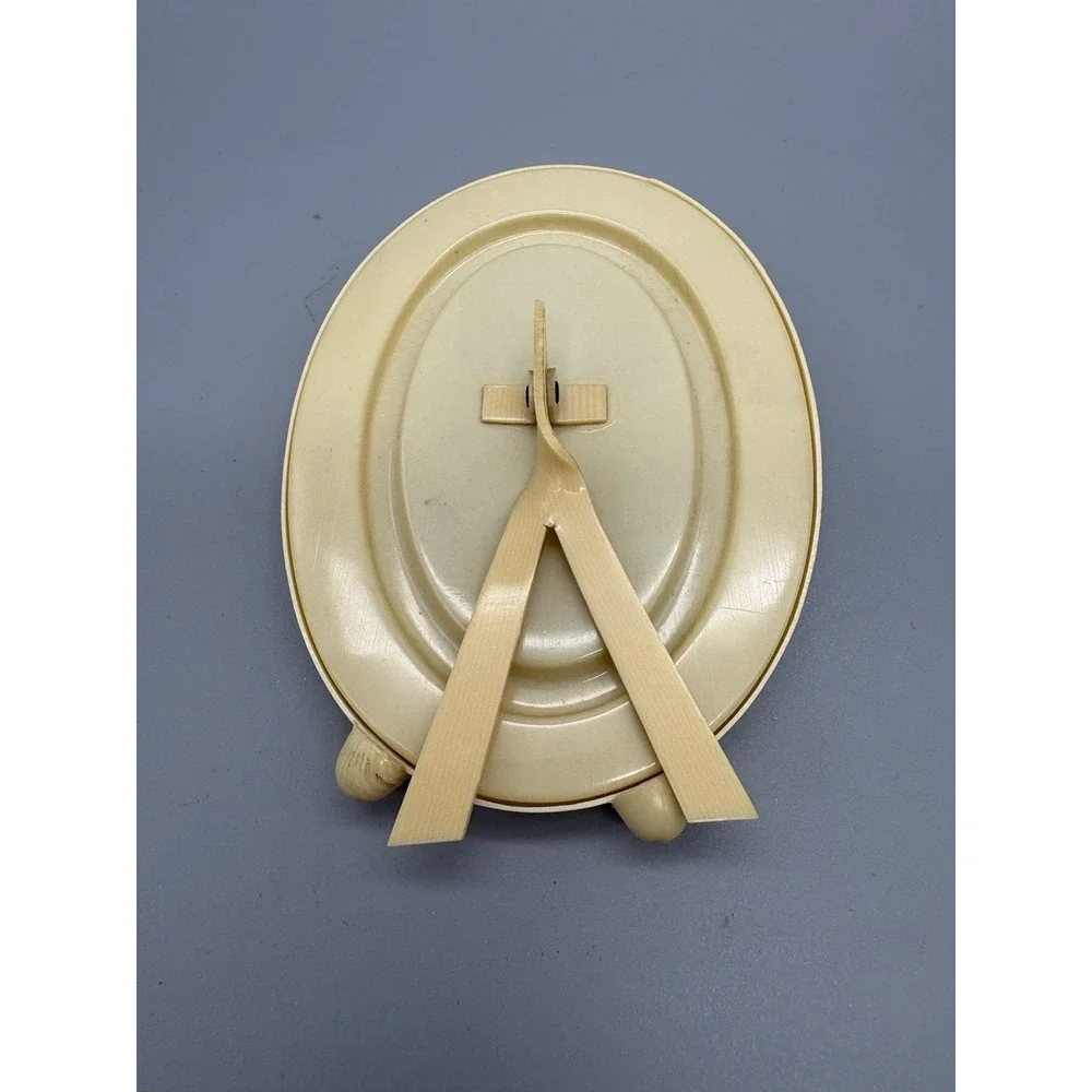 Vintage small oval french ivory celluloid picture frame easel back  with glass
